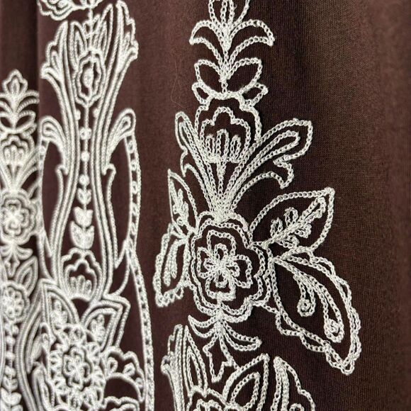y2K VTG I.N.C. Brown White Contrast Embroidered Boho Midi Dress size L - Picture 4 of 8